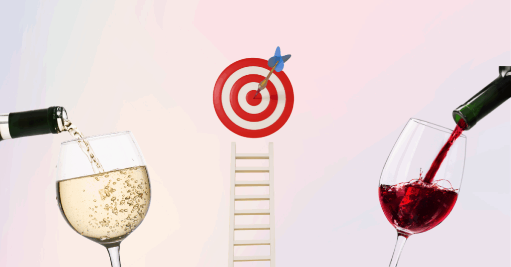Comparativa entre vino tinto y vino blanco con gráficas sobre reputación, menciones y preferencias por edad en redes sociales.